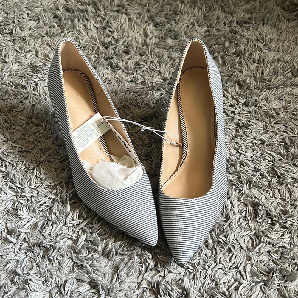 old navy blue and white striped heels